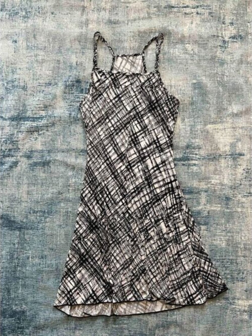 Black White Cross Hatch Print Sun Dress XL - Picture 6 of 11